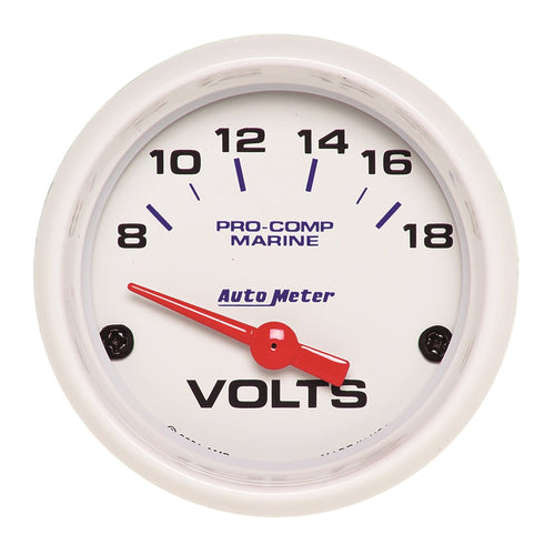 Voltmeter AutoMeter Gauge, 2 1/16", 18V, Electric, Marine White (200756)