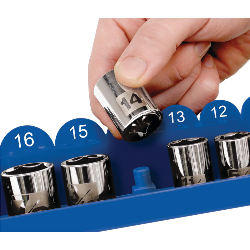 W776 Performance Tool Metric Socket Organizer with Pre-Marked Size Labels - Holds 28 Standard and Deep Wall 1/4-Inch Drive Sockets and Accessories