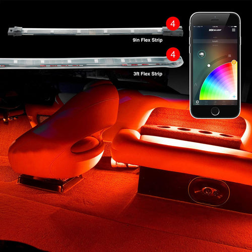 XKGLOW XK-Boat-STA 4x36 Strips + 4x10 Flex Strips XKCHROME Million Color Smartphone App Controlled Boat Marine Kit