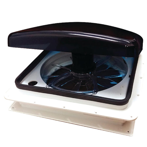 Zephyr RV HENG'S INDUSTRIES 14" Roof Vent Fan | Smoke Lid | Manual Powered | White Screen Frame, Collar, & 6" Square Garnish | SV4112-G4/74112V-G4