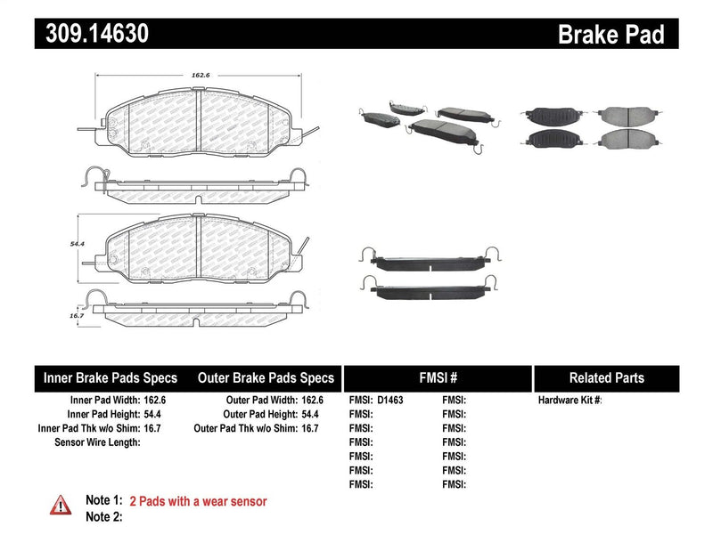 Sport Brake Pads StopTech 309.14630 with Shims and Hardware