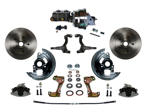 Power LEED BRAKES Front Disc Brake Conversion Kit With 8" Dual Chrome Booster Cast Iron Chrome Top M/C Adjustable Proportioning Valve