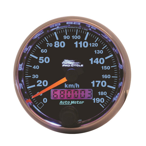 Speedometer AutoMeter 19340-M Gauge (Pro-Cycle Gauge, Speedo, 2 5/8", 190 Km/H, Elec, Black, Pro-Cycle)