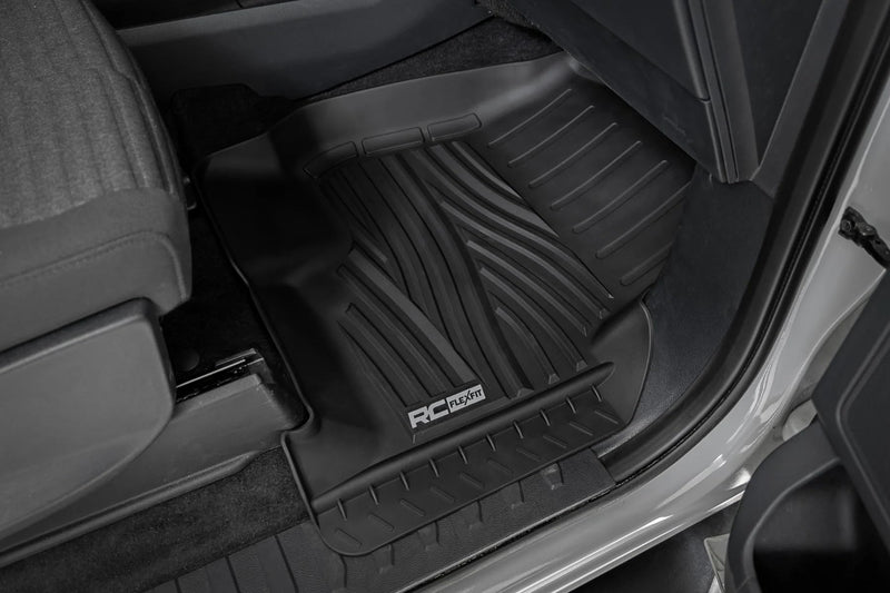 Flex-Fit Rough Country Front Floor Mats for Ford F-150 (2015-25)/Lightning (2022-25)/Raptor (2017-25) Crew Cab - Custom All-Weather Non-Slip TPE Liners w/Spill Saver Lip