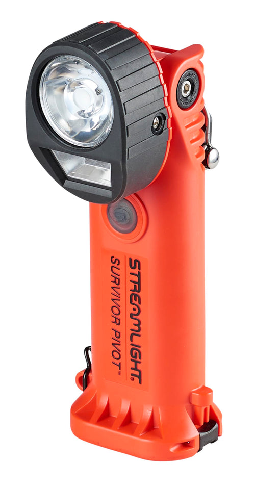 Streamlight Survivor 91804 Pivot USB 325-Lumen Right Angle Articulating Dual Beam Rechargeable Flashlight with Clip, Orange