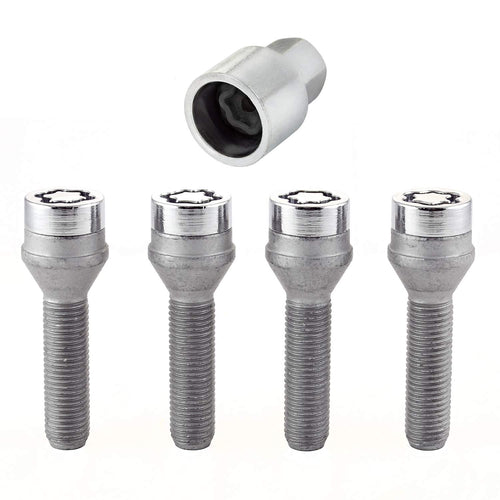 McGard Chrome Bolt Style 27111 Cone Seat Wheel Locks (M12 x 1.5 Thread Size) - Set of 4, 4 Locks / 1 Key