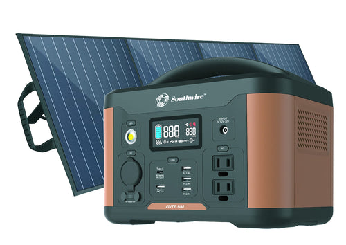 500 Series Southwire Elite, 515Wh Backup Lithium Battery, 120V/500W Pure Sine Wave AC Outlet, Solar Generator, with 100W Solar Panel Included for Home Backup Power, Emergency Power, Camping and more