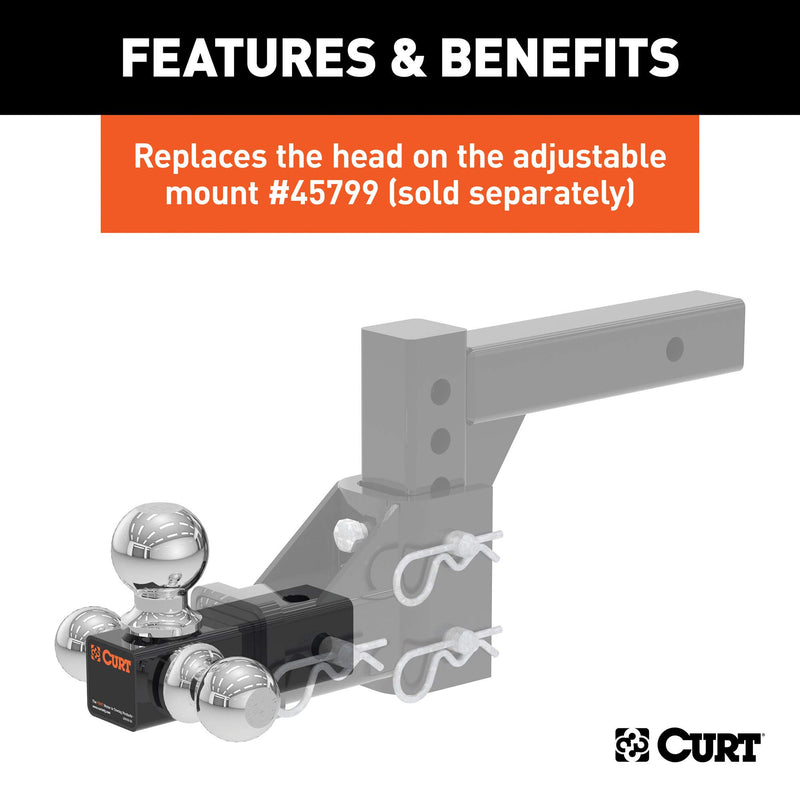 CURT Replacement 45800 Adjustable Trailer Hitch Ball Mount Head with 3 Balls for CURT #45799