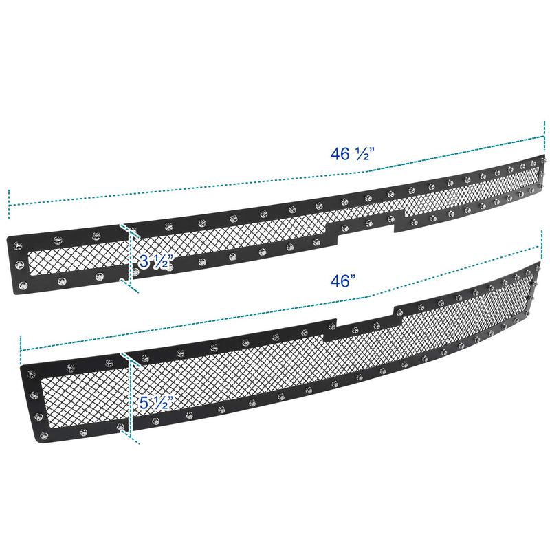 Spec-D Tuning Black Studded Rivet Style S/S Hood Grille Insert 2PCs Compatible with 2014-2015 Chevy Silverado 1500