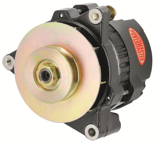 Black Powermaster 8472 Alternator (CS121 "5X5" 100A 12V 1V Pulley Side Bat Post Fan & Baffle 1 Wire)