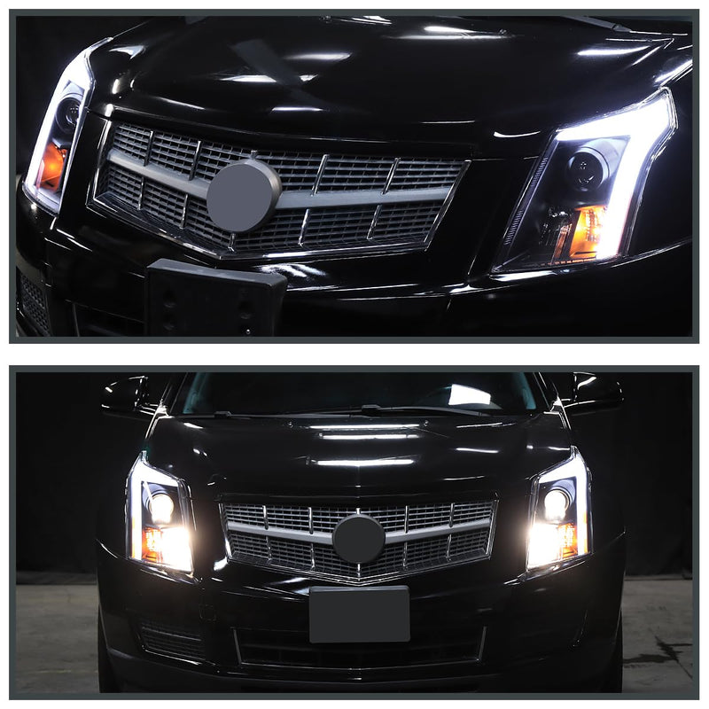 Switchback SPEC-D TUNING Black Sequential Projector Headlights w/LED DRL Light Bar and Startup Animation Compatible with 2010-2016 Cadillac SRX, Left + Right Head Lamps Assembly