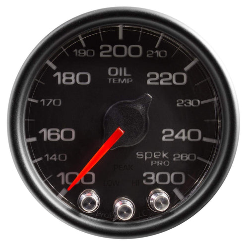 Gauge AUTO METER P32232 Oil Temp (Spek-Pro 2 1/16", 300ºf, Stepper Motorwith Peak & Warn, Blk/Blk, Spek-Pro)
