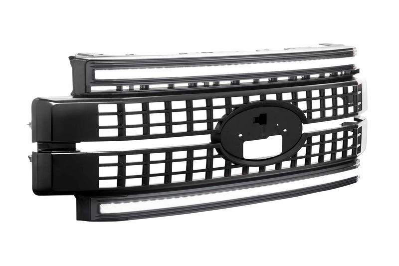 Morimoto LED DRL XBG Grille Fits Ford Superduty 17-19, Plug and Play Paintable Black Grille with White LED DRL (XBG05)