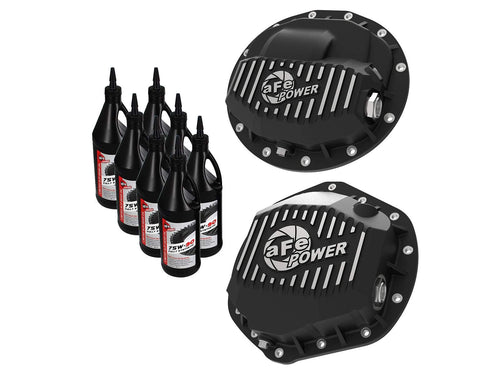 aFe Power Pro Series 46-70402-PL Front & Rear Differential Covers Black w/Machined Fins & Gear Oil