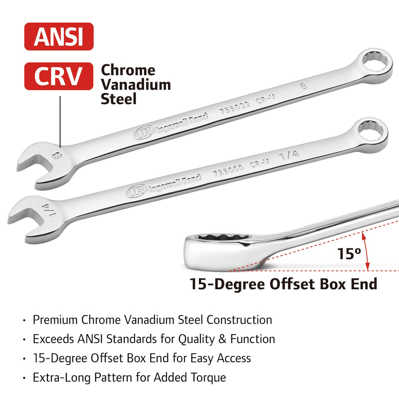 11 Pc. Ingersoll Rand Long Pattern Combination Wrench Set - Metric- 752057