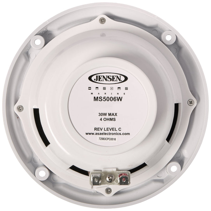 Jensen Dual Cone MS5006WR Waterproof 5.25" Speaker, White, 30 Watts Max Power Handling, Sensitivity 86dB, Frequency Response 79Hz-20kHz, Nominal Impedance 4 Ohms, 1.5" Mounting Depth, Sold In Pairs