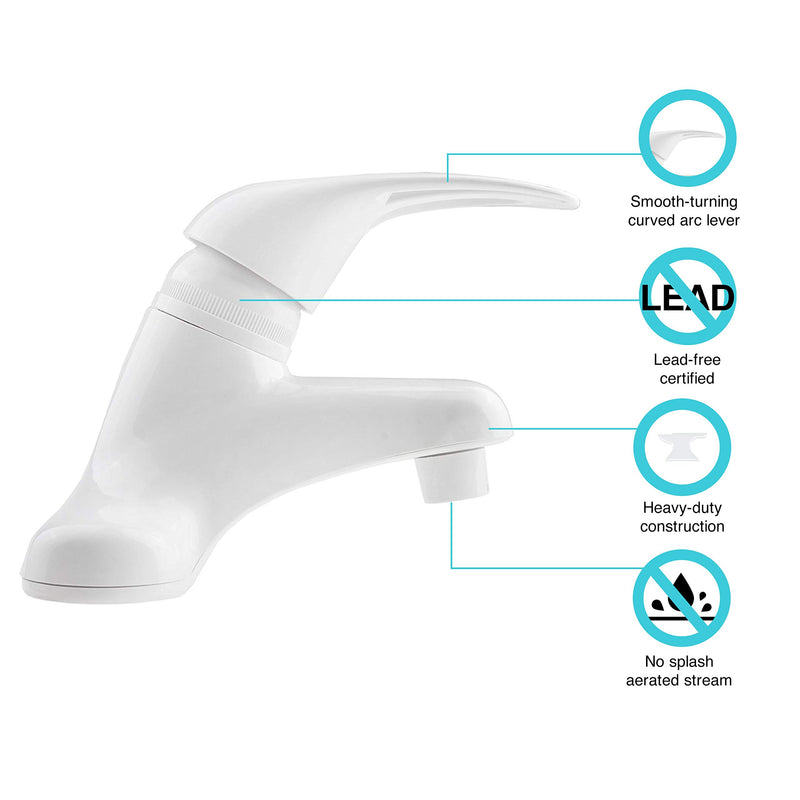 Dura Faucet RV DF-PL100-WT Single Lever Bathroom Faucet (White ABS Plastic)