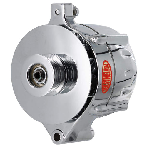 Chrome Powermaster 8-37100-344 Alternator (Upgrade 100A Smooth Look 6 Groove Pulley, Baffle & Cone 1 Wire)