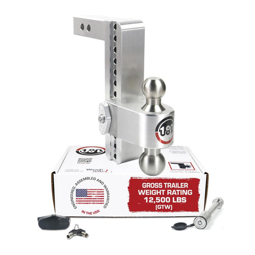 Weigh Safe Adjustable Hitch Trailer Ball Mount, 10" Adjustable Drop Hitch for 2" Receiver w/ 2 pc Keyed Alike Lock Set, Heavy Duty Aluminum Trailer Tow Hitch w/Stainless Steel Tow Balls, 12,500 GTW