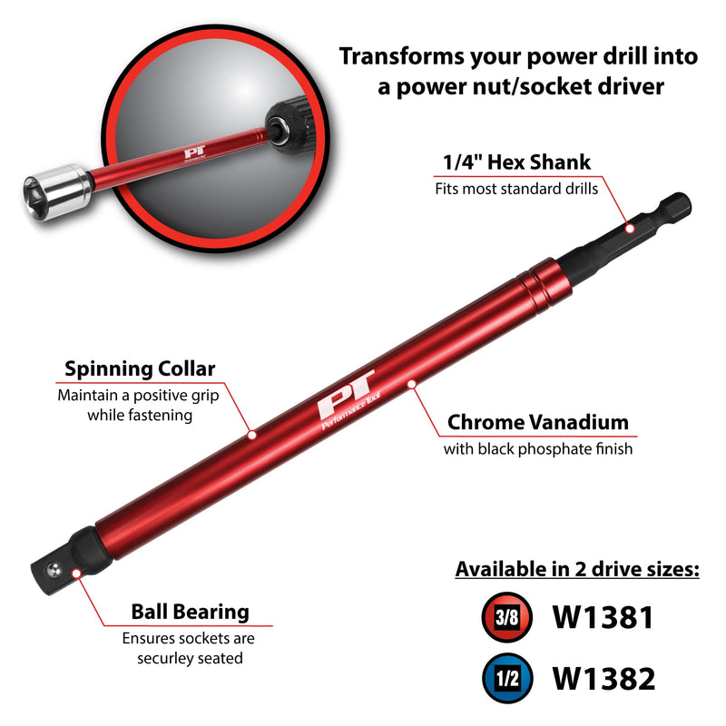 3/8" Drive Performance Tool W1381 8" Socket Adapter for Efficient Socket Access and Precision Mechanics