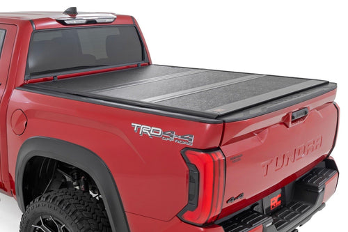 Hard Tri-Fold Tonneau Cover Rough Country for Toyota Tundra (2022-2026) - Low-Profile Aluminum Truck Bed Cover, Fits 5'7 Bed w/Cargo MGMT