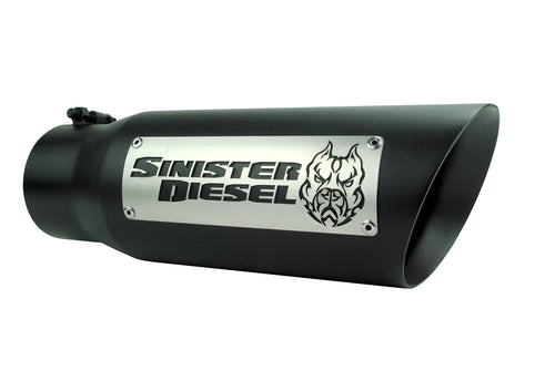 Dual Wall Sinister Diesel Exhaust Tip W/Angle Cut 4" to 5" Black
