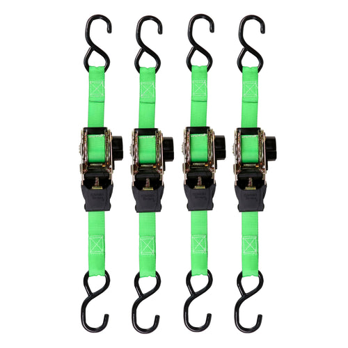 Retractable Ratchet Tie Down Straps SMARTSTRAPS (4 PK) 1,500lb Break Strength, 500lb Safe Work Load, Standard Duty, Secure and Haul ATVs, Lawn Tractors, Cargo, Boxes and Other Small Equipment