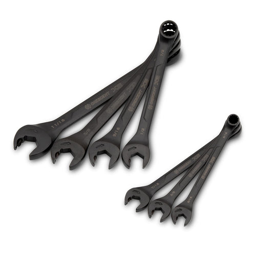 7 Piece Crescent X6 Black Oxide Spline Open End Ratcheting Combination SAE Wrench Set - CX6RWS7
