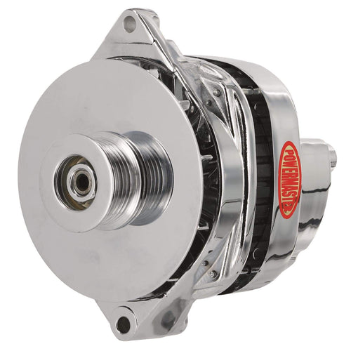 Alt GM CS144 Powermaster Chrome 170A 6 grv Pulley/Baffle Str MTG Unthreaded MTG Ear 1-Wire or OE Hookup