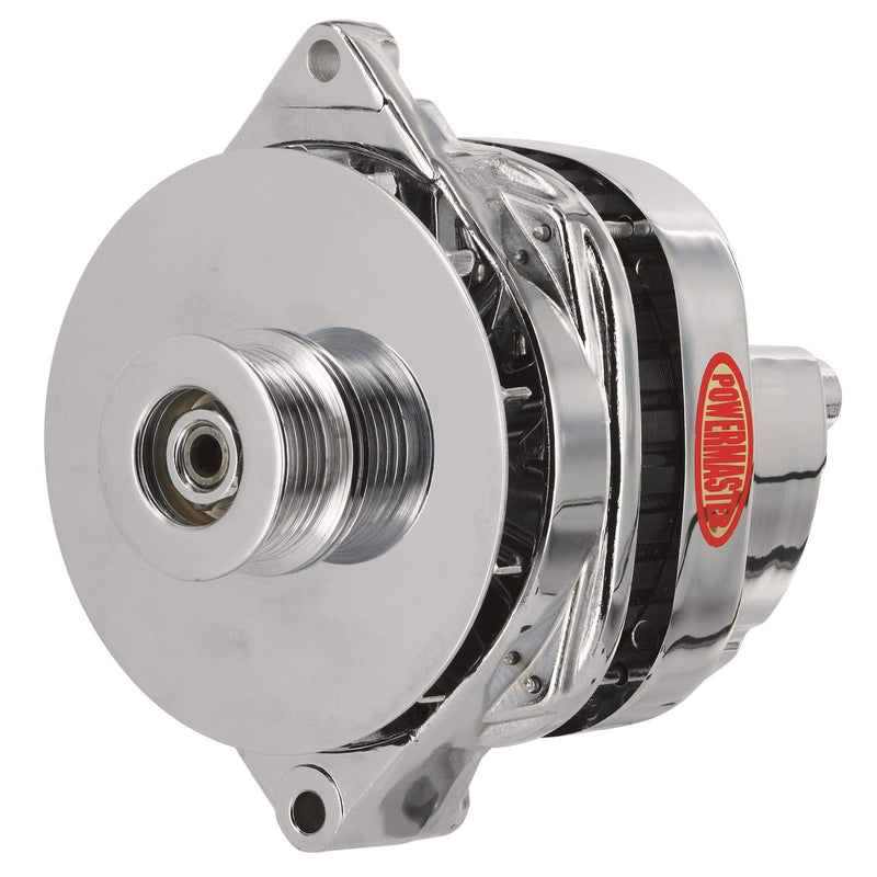 Alt GM CS144 Powermaster Chrome 170A 6 grv Pulley/Baffle Str MTG Threaded MTG Ear 1-Wire or OE Hookup
