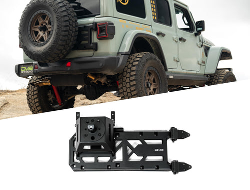Spare Tire Carrier DV8 Offroad for Jeep Wrangler JL | Removes Weight of Spare Tire from The Tailgate Door | Cam Nut Adjustment for a Precise Fitment | Included Antenna/Whip Flag Mount | Fully Bolt-On