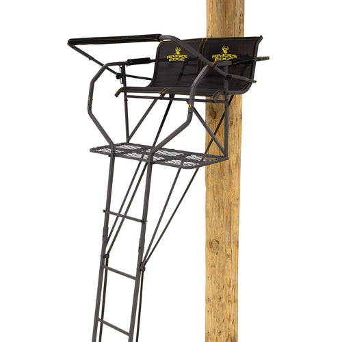 Relax 2-Man LS Ladder Stand, Rivers Edge, 16’10” Height, Lockdown Strapping System, Large Platform, TearTuff Mesh Seat, Flip-Back Shooting Rail, RE673