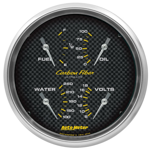 Auto Meter Gauge 4810, Quad, 5", 240Ωe-33Ωf, Elec, Carbon Fiber