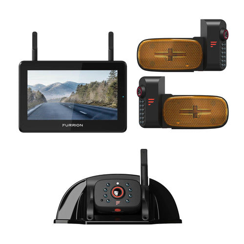 Furrion Vision S+ RV Backup Camera System 2021124375 - 5" Monitor, Side Cameras, Rear Sharkfin Camera # FOS5HTAEN