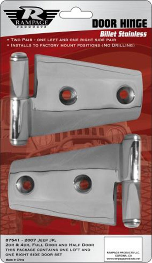 Rampage Products Half Door Hinge Set for Jeep Wrangler TJ | Polished 4-Piece Set, Stainless Steel | 7441 | Fits 1987-1995 Jeep Wrangler YJ / 1997-2006 Jeep Wrangler TJ with Steel Half Doors