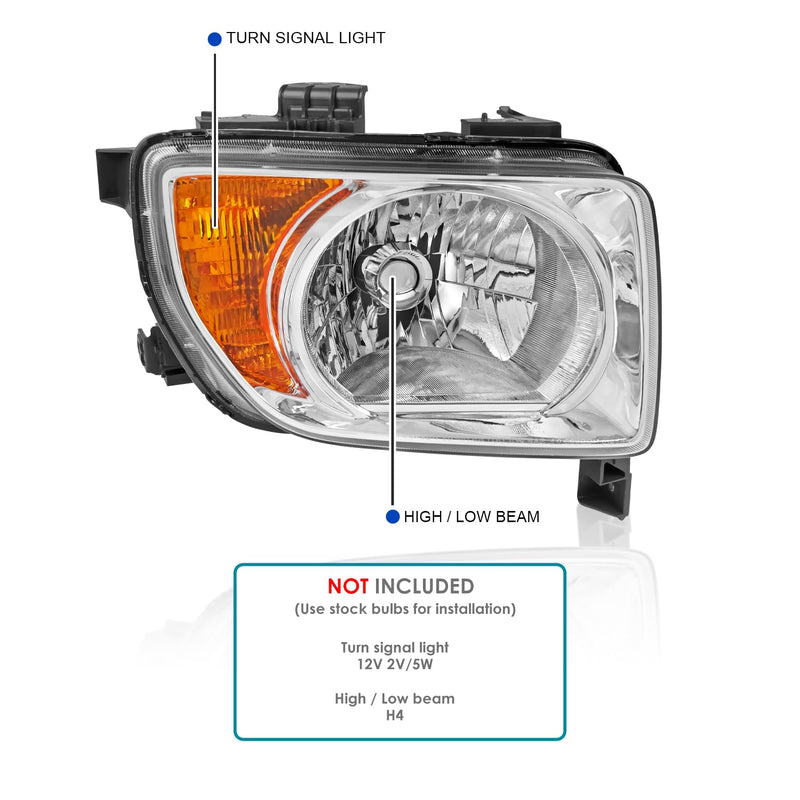 Replacement SPEC-D TUNING Chrome Headlights Compatible with 2003-2008 Honda Element Left + Right Headlamps Assembly