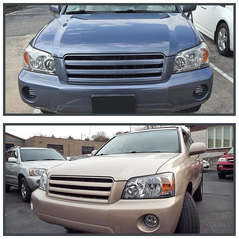 Chrome Headlights SPEC-D TUNING Compatible with 2004-2007 Toyota Highlander, Left + Right Pair Headlamp Assembly