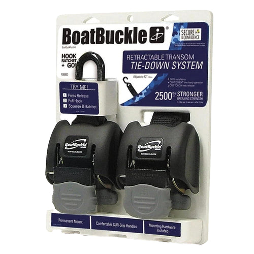 G2 BoatBuckle Retractable Tie-Down Transom (Black), 1 Pair, 2 x 43-Inch