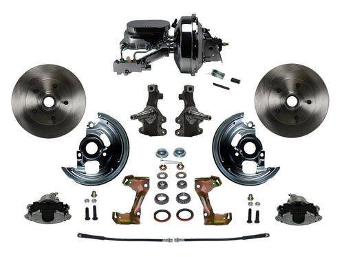 Power LEED BRAKES Front Disc Brake Conversion Kit 2" Drop Spindle With 9" Chrome Booster Flat Top Chrome M/C Disc/Disc Side Mount