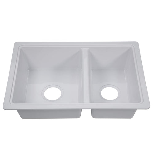 Lippert Double Kitchen Galley Sink RV - 25" x 17" x 6.6" - White — Durable, Space-Saving Sink for RVs and Manufactured Homes - Scratch-Resistant ABS Acrylic - Lightweight and Easy to Install — 809030