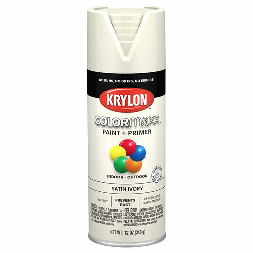 Krylon COLORmaxx K05567007 Spray Paint and Primer for Indoor/Outdoor Use, Satin Ivory 12 Ounce (Pack of 1)