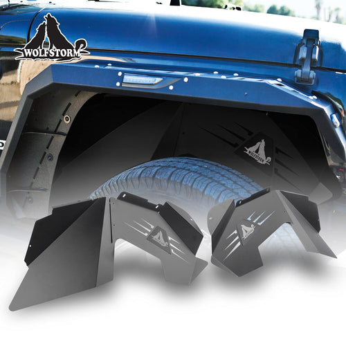 WOLFSTORM Fender Flares Front Liners for 2007-2018 Jeep Wrangler JK/JKU,2 PCS Steel Inner Front Fender Flares Liner Compatible for 2007-2018 Jeep Wrangler JK & JKU,Black