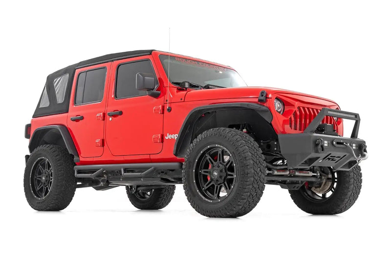 Rough Country Nerf Step Bars Unlimited for Jeep Wrangler (2018-2025) 4-Door - Rugged Full Length Nerf Bars with Side Steps, Bolt-On Install