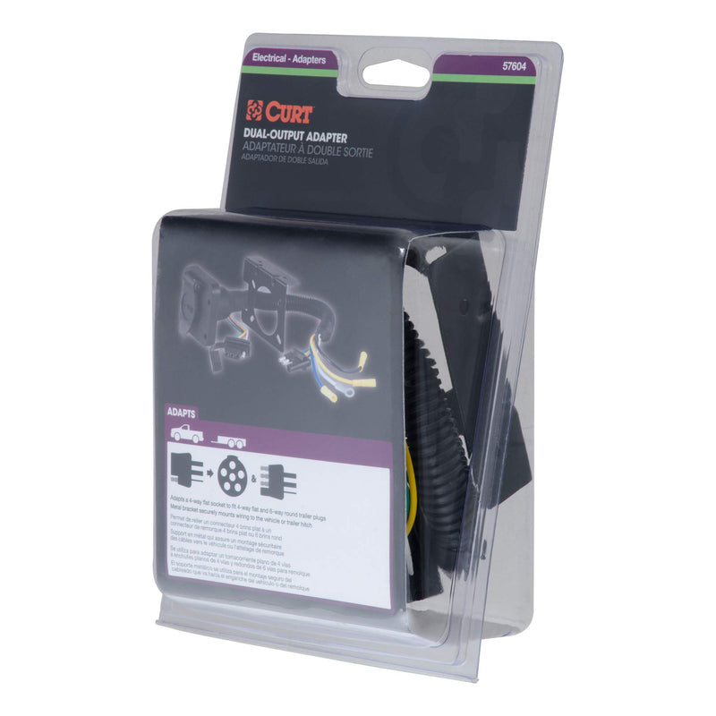 CURT Dual-Output 57604 4-Way Flat Vehicle-Side to 6-Way Round Trailer Wiring Adapter