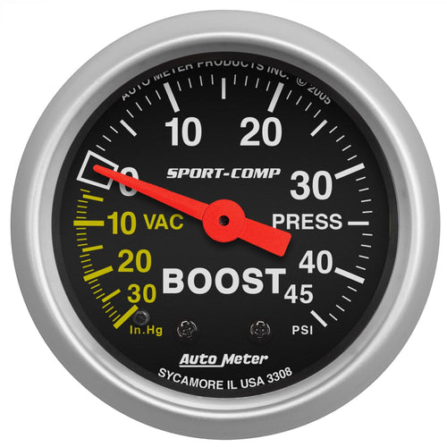Auto Meter Sport-Comp 3308 Mechanical Boost/Vacuum Gauge, 2.3125 in.
