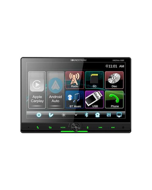 10.6" Soundstream Double Din Floating Touchscreen Car Stereo, VRCPAA-106F Apple CarPlay & Android Auto Head Unit, Bluetooth, AM/FM Radio Receiver, USB, SD, CD/DVD Player