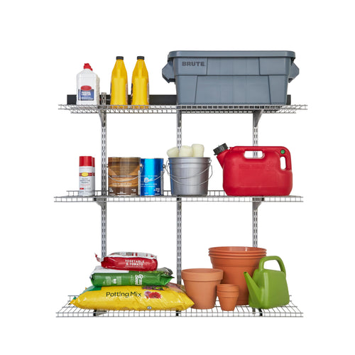 Fasttrack Rubbermaid Rail Storage 48"x16" 3-Shelf Kit, 350 lbs. Per Shelf, for Home/Garage/Shed/Workshop Organization