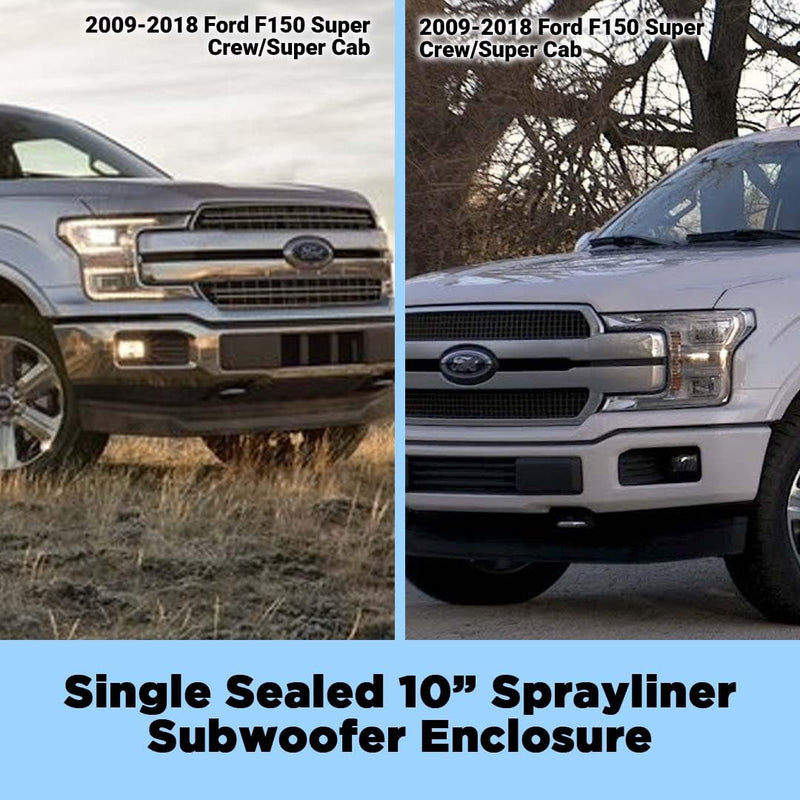 Bbox 10 Inch Single Sealed Spayliner Subwoofer Enclosure - Accu-Tuned Subwoofer Boxes & Sealed Enclosures - Subwoofer Box Audio Quality, Sound & Bass - Fits 2009-2018 Ford F150 Super Crew/Super Cab