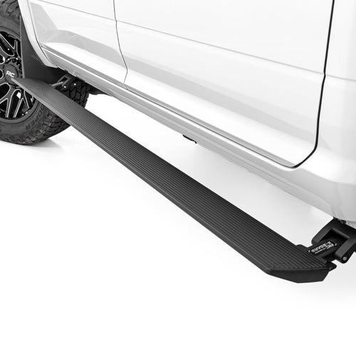 Rough Country Power Running Boards with LED Step Lights for Quad Cab Ram 2500/3500 (2010-2025) - Retractable Electric Side Steps, Non-Slip Aluminum Design