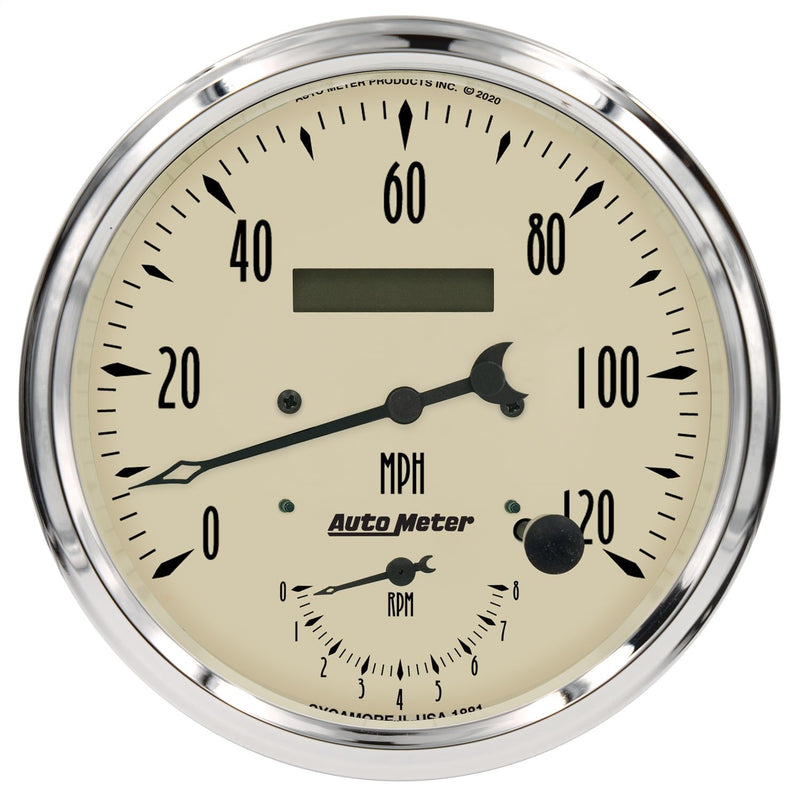 Auto Meter Gauge 1870, Tach/Speedo, 5", 120Mph & 8K RPM, Elec. Program., Antique Beige